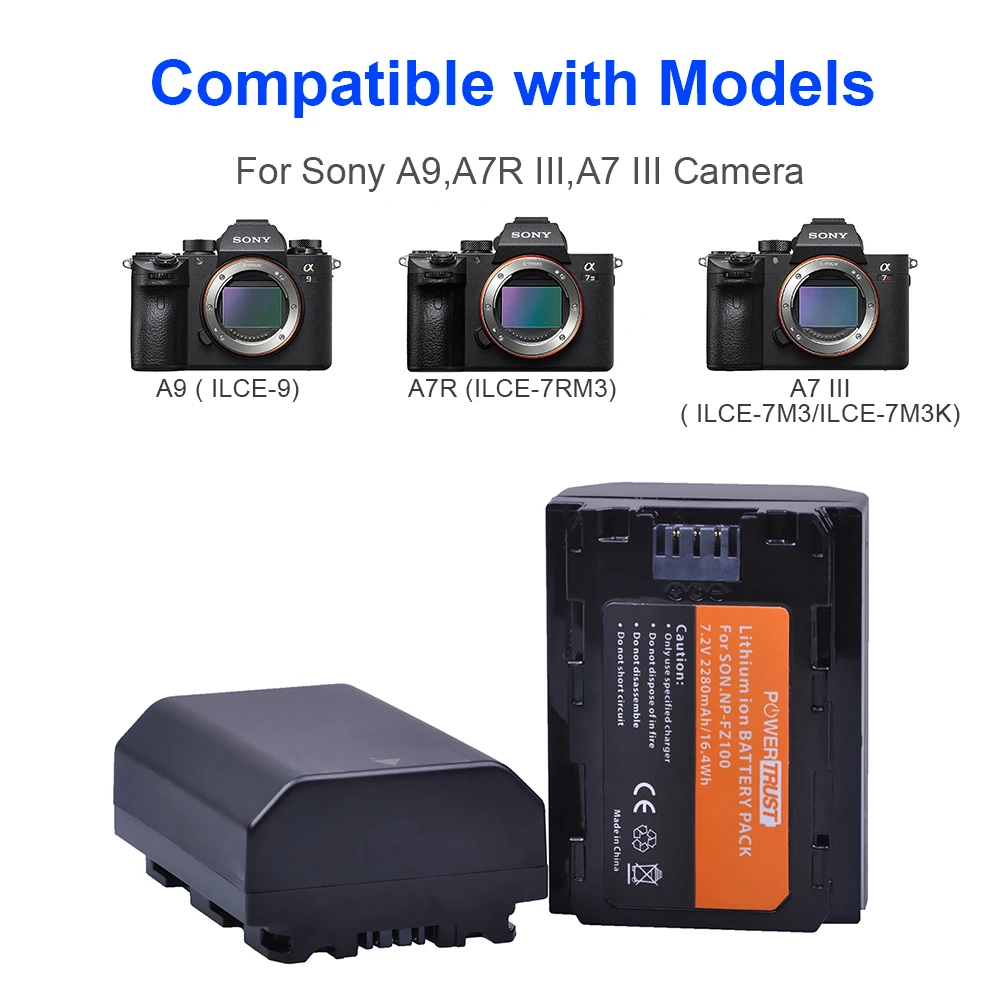 2x NP-FZ100 NP FZ100 NPFZ100 Camera Battery + LCD Dual Charger for Sony BC-QZ1 Alpha 9 9R A9R 9S ILCE-9 A7R A7 III ILCE-7M3