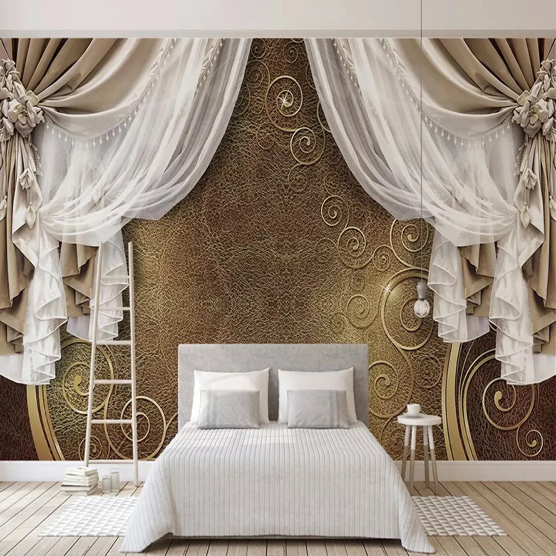 Custom Mural Wallpaper 3D European Style Curtain Lace Modern Creative Design Wall Painting Living Room Bedroom Art Wall Paper