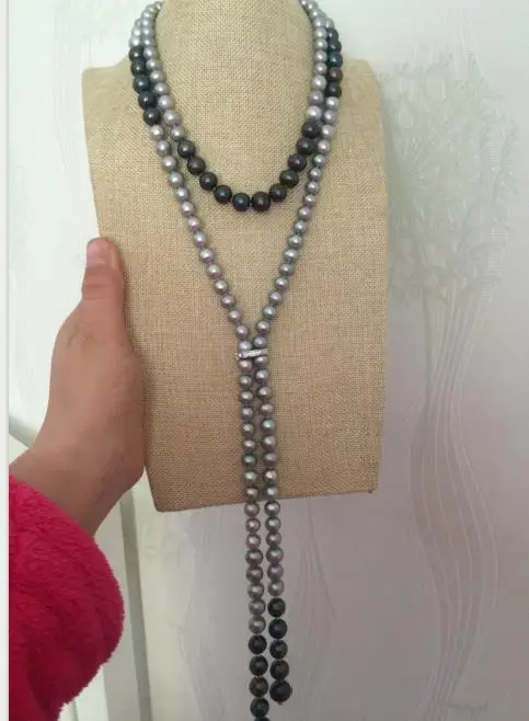 free shipping new design 7-12mm grey green multicolor pearl necklace 48inch