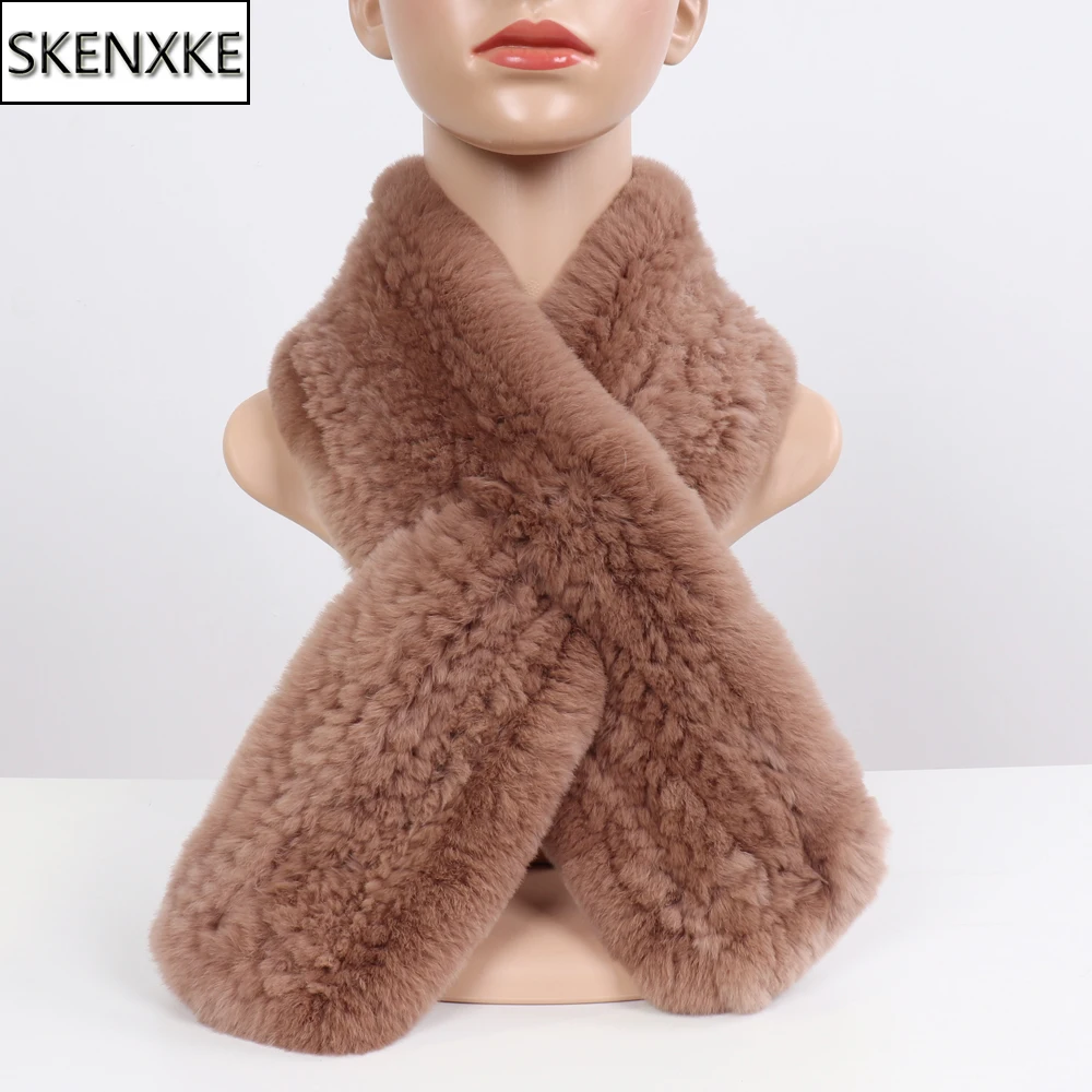 

New Russia Winter Real Rex Rabbit Fur Scarf Women Winter Warm 100% Natural Rex Rabbit Fur Scarves Lady Knitted Real Fur Mufflers