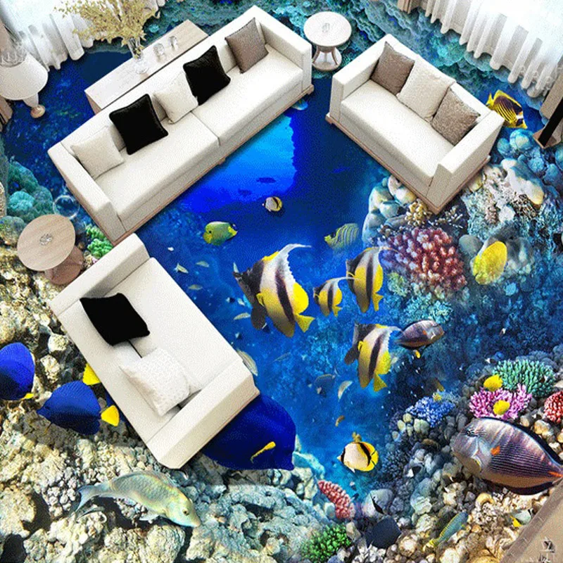 beibehang Mediterranean Shoal Of Fish Floor Wallpaper Waterproof For Bathroom 3D Landscape Wall Papers For Kids Wall Coverings