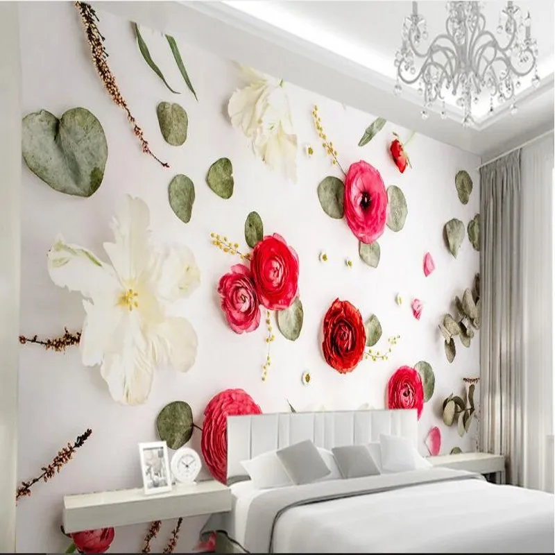 

wellyu Custom large fresco 3d 3d creative scorpion rose leaves dry flower TV backdrop nonwovens super green wallpaper