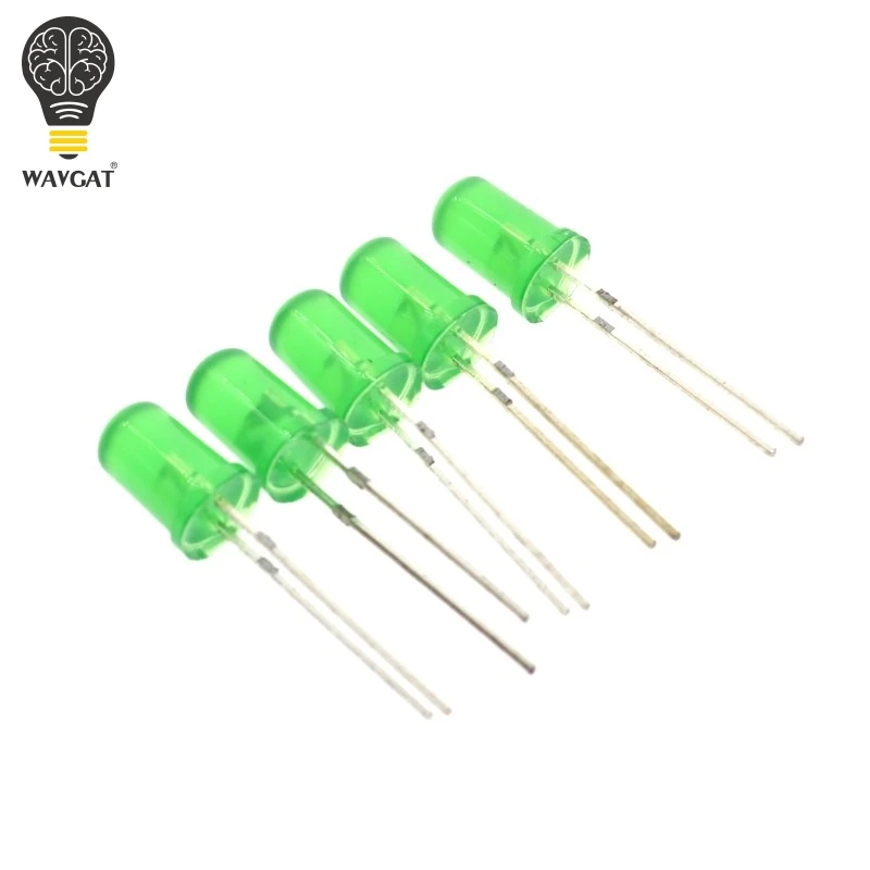 100PCS 5mm Diffused Green LED Diode DIP Round Wide Angle Through Hole 2 Pin LED Light Emitting Diode Lamp 520-535NM 1.8-2.0V