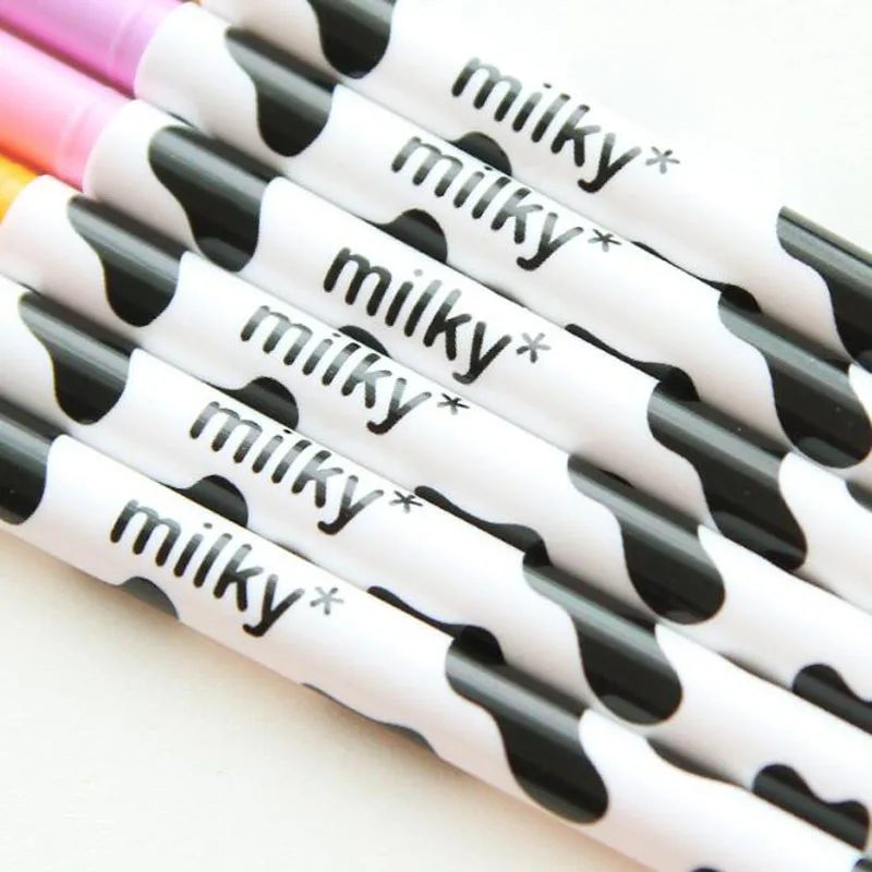 2pc Kawaii Milky Cow 12 Color Diamond Gel Pen Black Signature Pen Graffiti Painting School Supplies Stationery