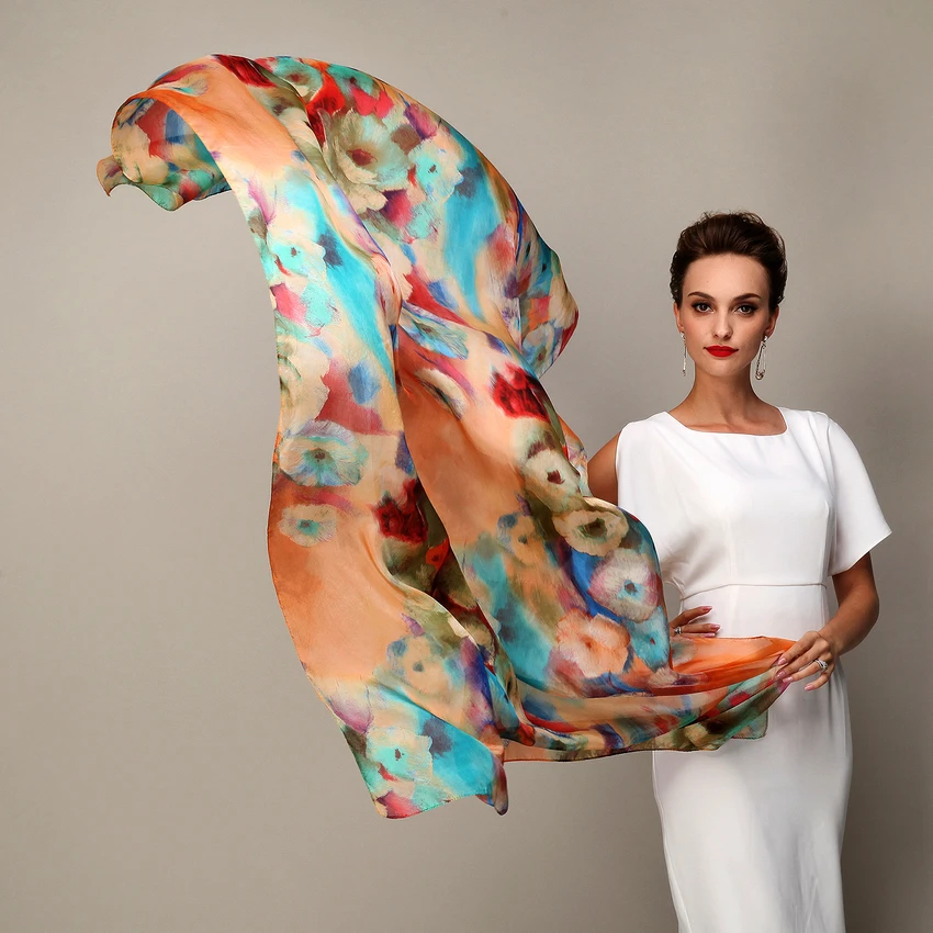 2016 Winter Fashion Women\'s Scarf Hot Sale Mulberry Silk Scarves Shawl Female Long Silk Scarf Blue and Coffee 180*110cm