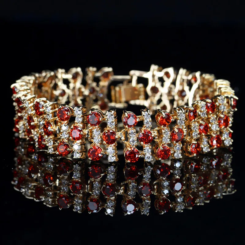 CWWZircons Brand African Nigerian Yellow Gold Plated Wedding Jewelry White and Black Big Cubic Zirconia Bracelet for Women CB191