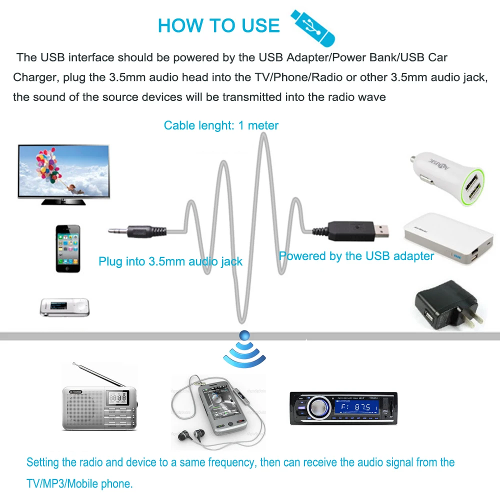 JINSERTA FM Transmitter Audio Music Player 3.5mm Audio Car Adapter for Speaker MP3 Mobile Phone TV PC DVD