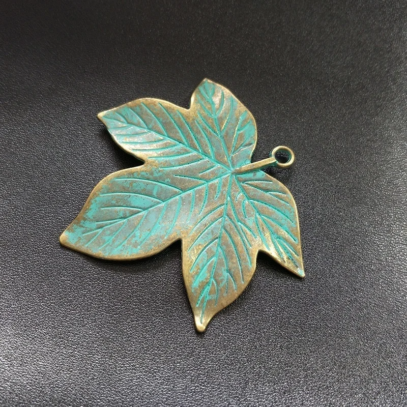 2pcs 60*58MM Retro Patina Plated Zinc Alloy Green Big Maple Leaf Charms Pendants For DIY Accessories