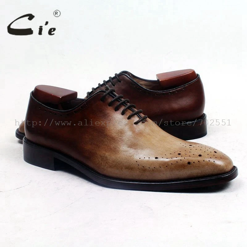 cie Square Toe Bespoke Custom Handmade Genuine Calf Leather Plain Toe Oxfords Color Patina Brown Lace-Up Dress Business OX511