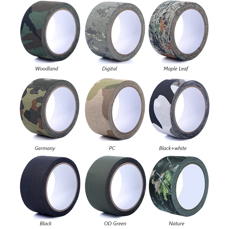 10Meters Duct Outdoor Woodland Camping Camouflage Tape WRAP Hunting Adhesive Stealth Camo Tape Bandage 0.05m x 10m/2inchx390inch