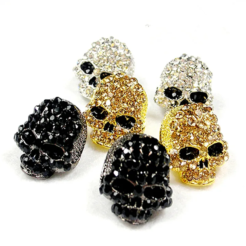 FishSheep Rock Punk Skull Crystal Stud Earrings For Women Gold Color Earrings With Stone Brincos Femme Fashion Skull Jewelry