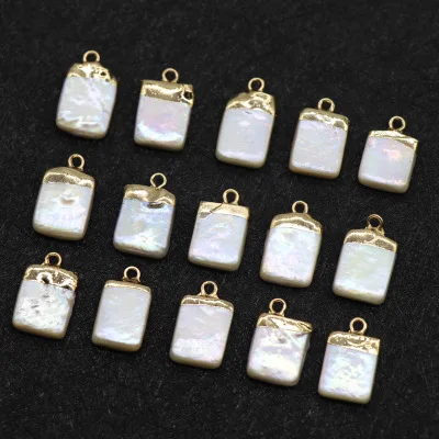 1pcs    Natural freshwater pearl rectangular pendant gilt edge single hanging DIY earrings necklace pearl jewelry accessories