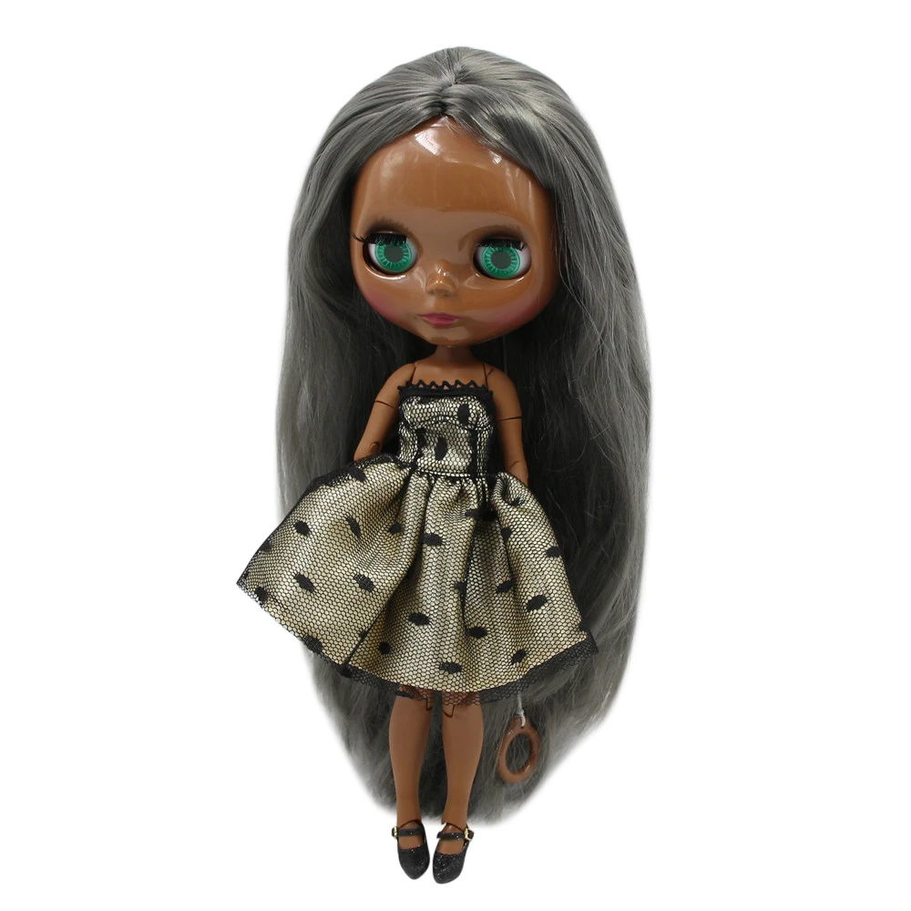 ICY DBS Blyth doll dark black skin Glossy face joint body gray hair. NO.BL9016