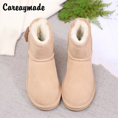 Careaymade-Botas de nieve coreanas para mujer, botas de cuero con manga desnuda, antideslizantes, gruesas