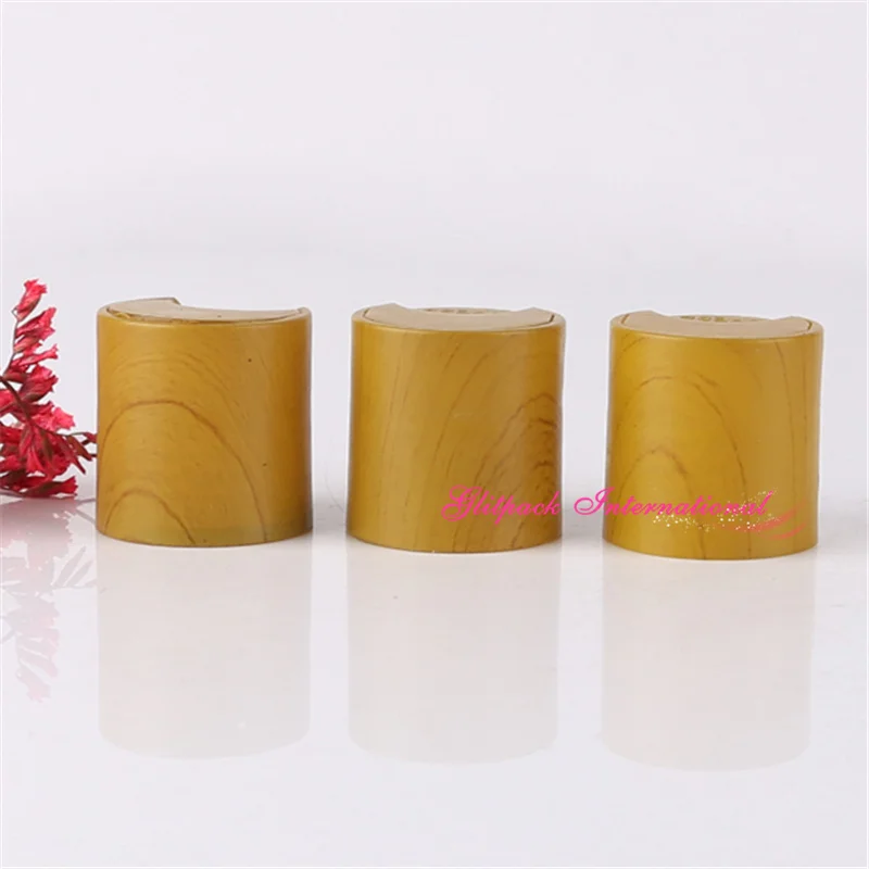 

Special wood grain color PP Plastic Disc Top cover for lotion Shampoo squeezable containers R24 24mm neck polypropylene Lid