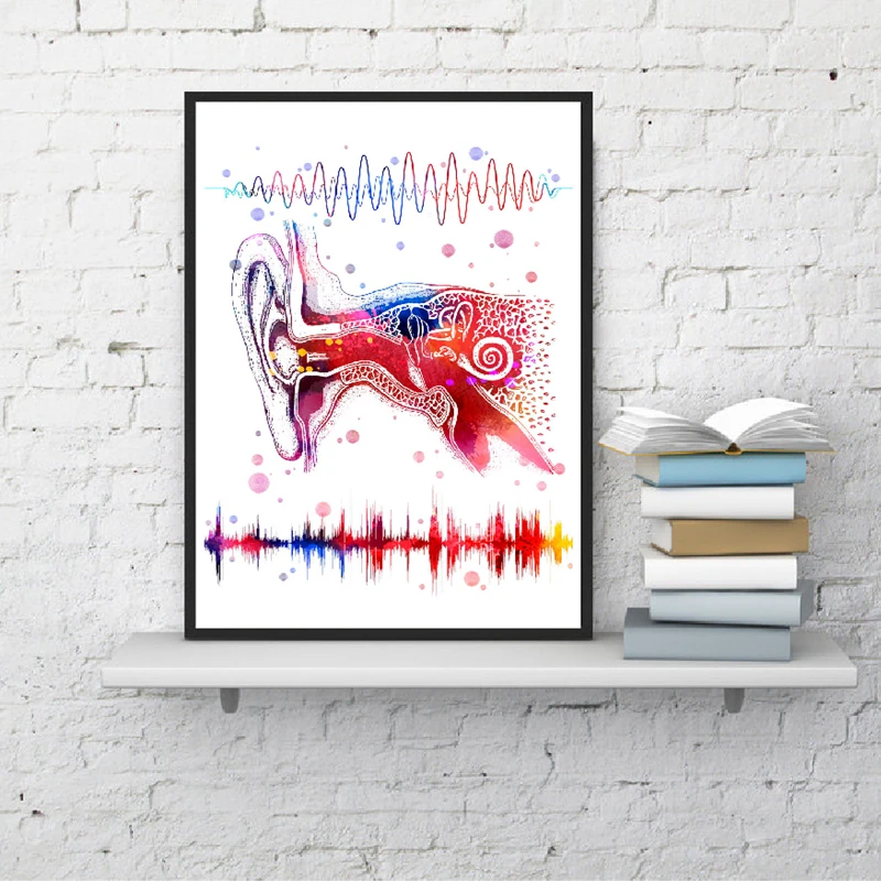 Ear System Medical Anatomy Wall Art Canvas Poster Prints Binaural Hearing Art Audio Wave Painting Clinic Doctor Office Decor