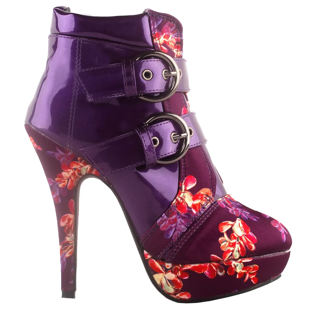 LF30301-1 Buckles Cosmic Galaxy Starry Night Sky High Heel Platform Ankle Boots