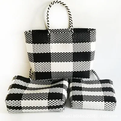 Summer big handbags Handmade plastic Beach Bag Basket Bags Rural Countryside Vacation Totes Waterproof woven shopping bag