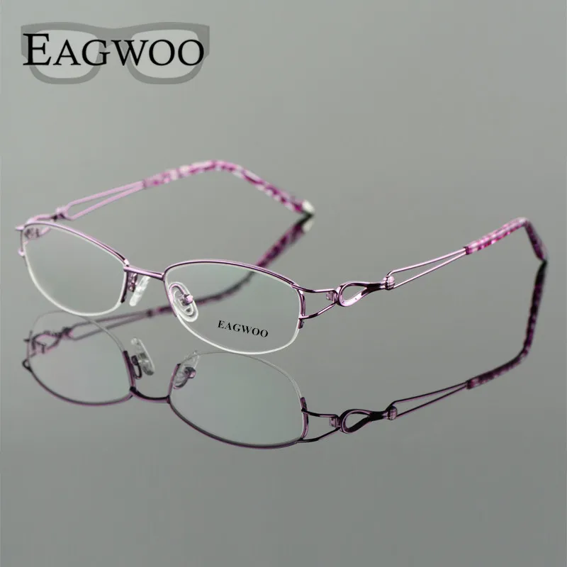 Metel Alloy  Eyeglasses Half Rim Optical Frame Prescription Women Spectacle Reading Myopia Flower Eye Glasses Purple Blue  52223