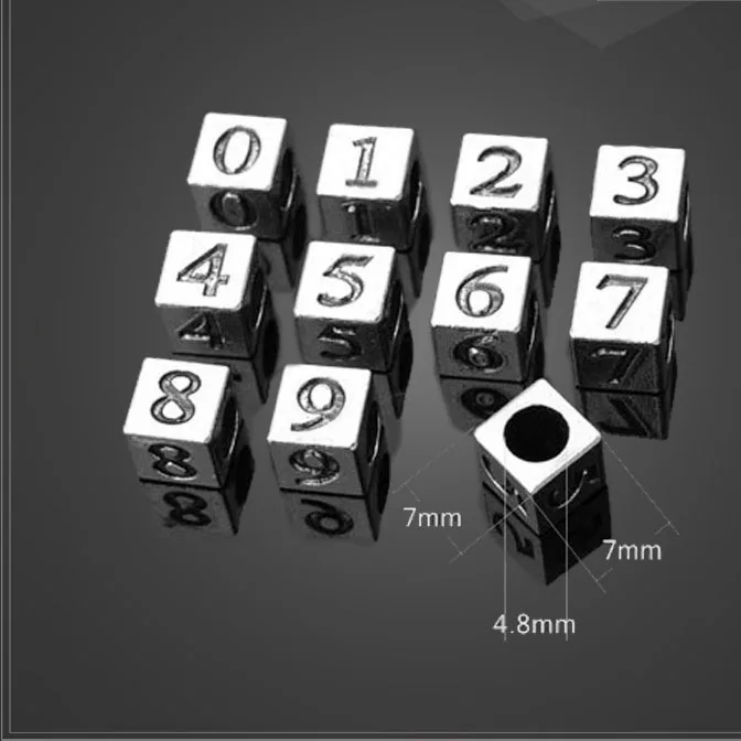 High Quality 10 Pieces/Lot 7*7mm Antique Silver Plated Square Number Alphabet Beads Charms For DIY Jewelry Making Findings