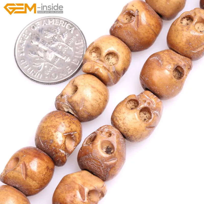 Big Hole (1.2mm)Handmade Carved Skull Skeleton Halloween White Cream Black Natural OX Bone Beads For Jewelry Making Gem-inside