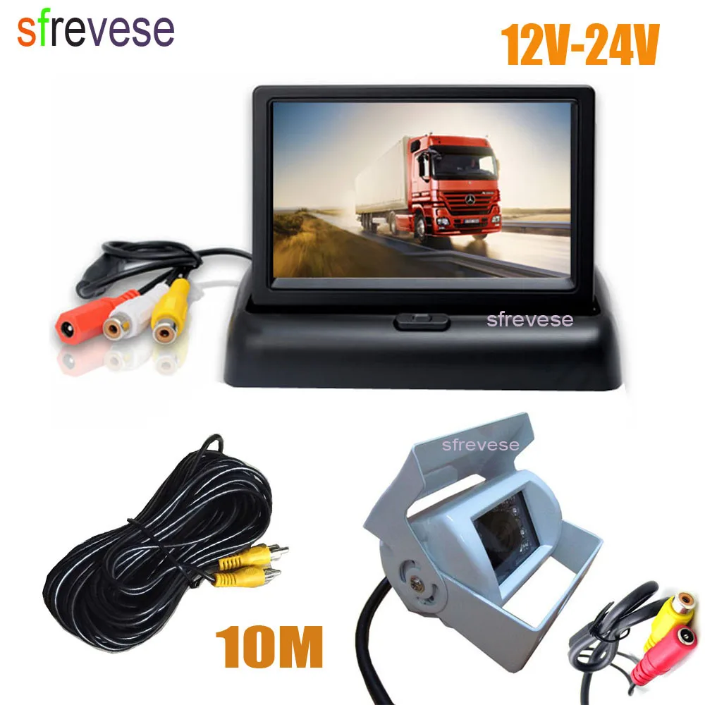 

12V-24V 4.3" Car LCD Foldable Monitor + Waterproof 18 IR Night Vision Car Reversing Parking Backup Camera Rear View Kit White