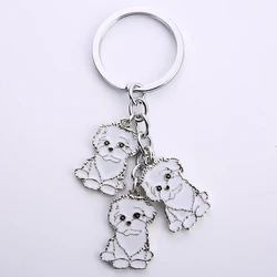 Cartoon Bichon Frise Dog Keychain Cute Animal Key Chain car Keyring Women Bag pendant Jewelry For Women