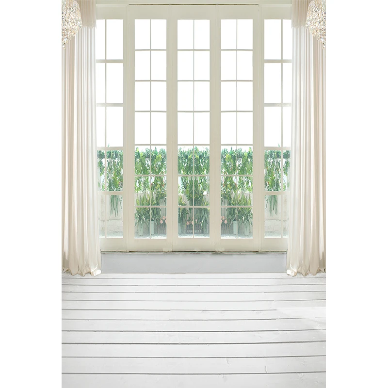 أرضية خشبية خلفية التصوير باب أبيض ستارة الخلفيات للتصوير الفوتوغرافي CM-0868 الزفاف