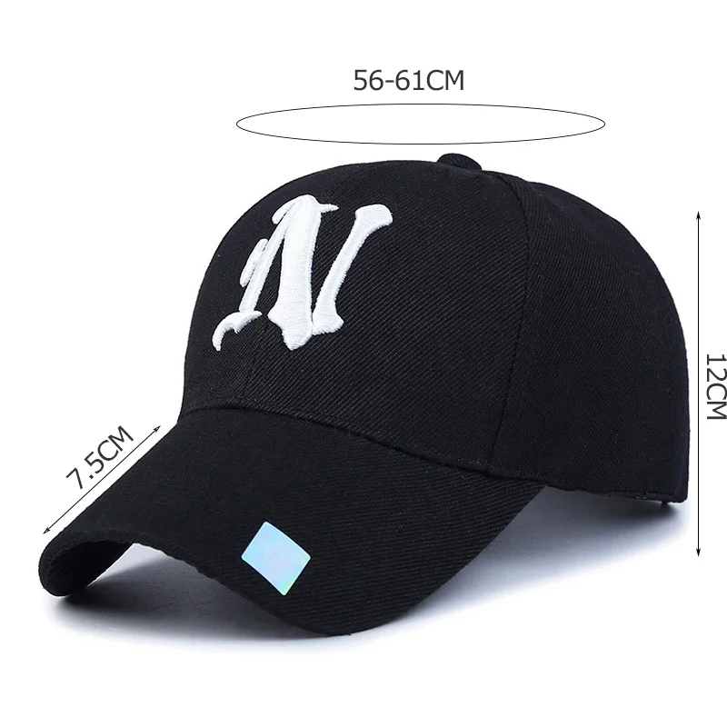 1Piece Baseball Cap Solid Color Leisure Hats With N Letter 3D Embroidered Caps for Men And Women