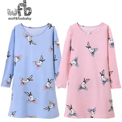 Retail 4-14 years long-sleeves cotton children's home wear nightdress girl baby pajamas autumn fall spring cartoon