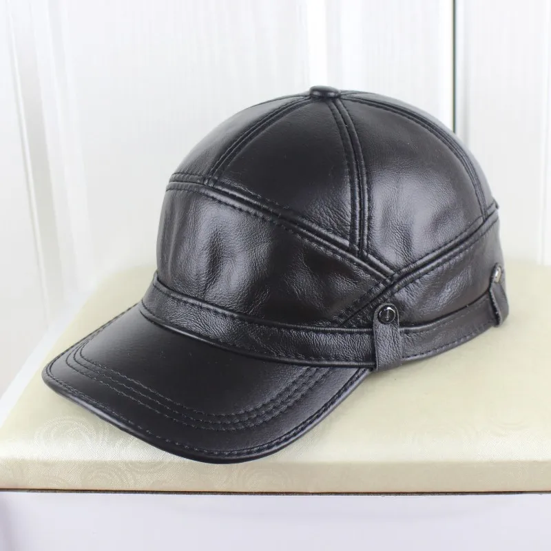 

Genuine Leather Visor Cap New Thickening Warm Protection Ear Male Hat Middle-aged Elderly Men Leisure Fashion Visors Caps H6959