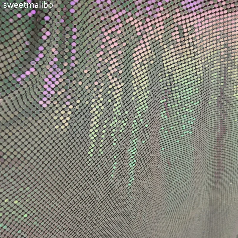 45*30CM White Iridescent Metal Mesh Fabric Metallic Cloth Sequin Sequined DIY Doll Belt sewing cloth dress Decoration Curtain