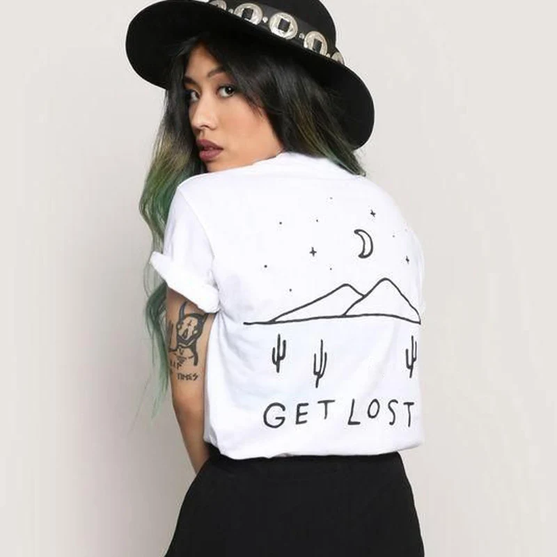 

Get Lost Graphic Funny T-shirt Women Aesthetic Art Tshirt Outfit Casual Summer Crew Neck Tumblr Hipster Grunge Tee Shirt Top