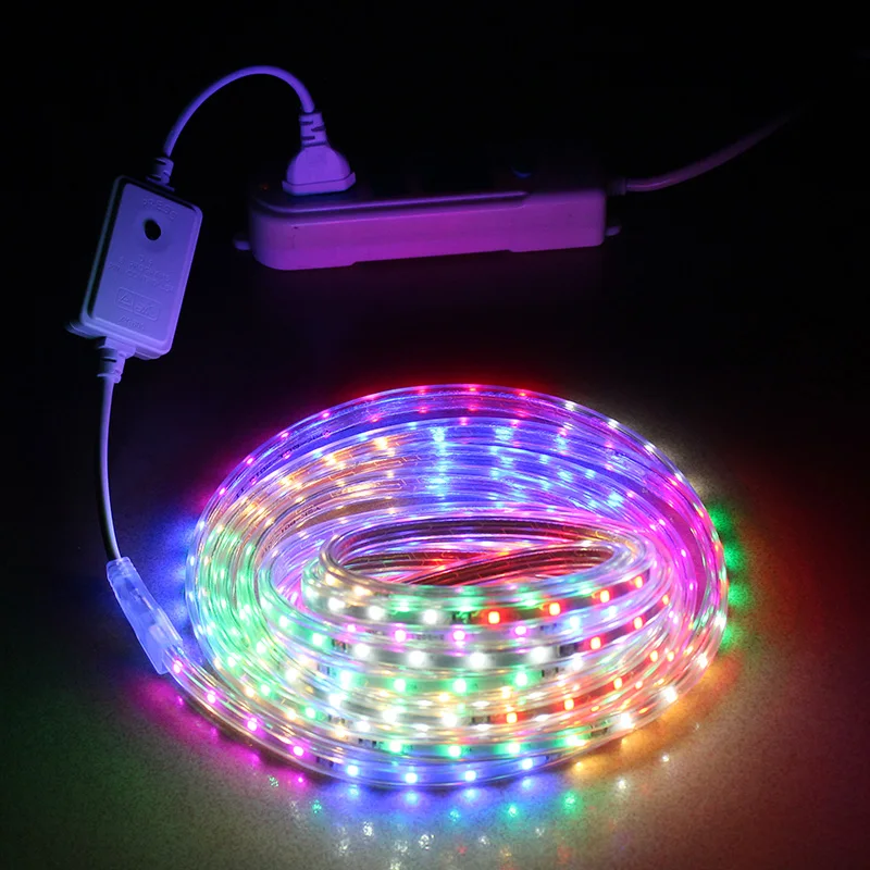 tira conduzida flexivel exterior rgb rgbw conduziu a lampada ip67 da fita com plugue da ue lamaik smd2835 conduziu a tira clara impermeavel 220v 48leds m a 01