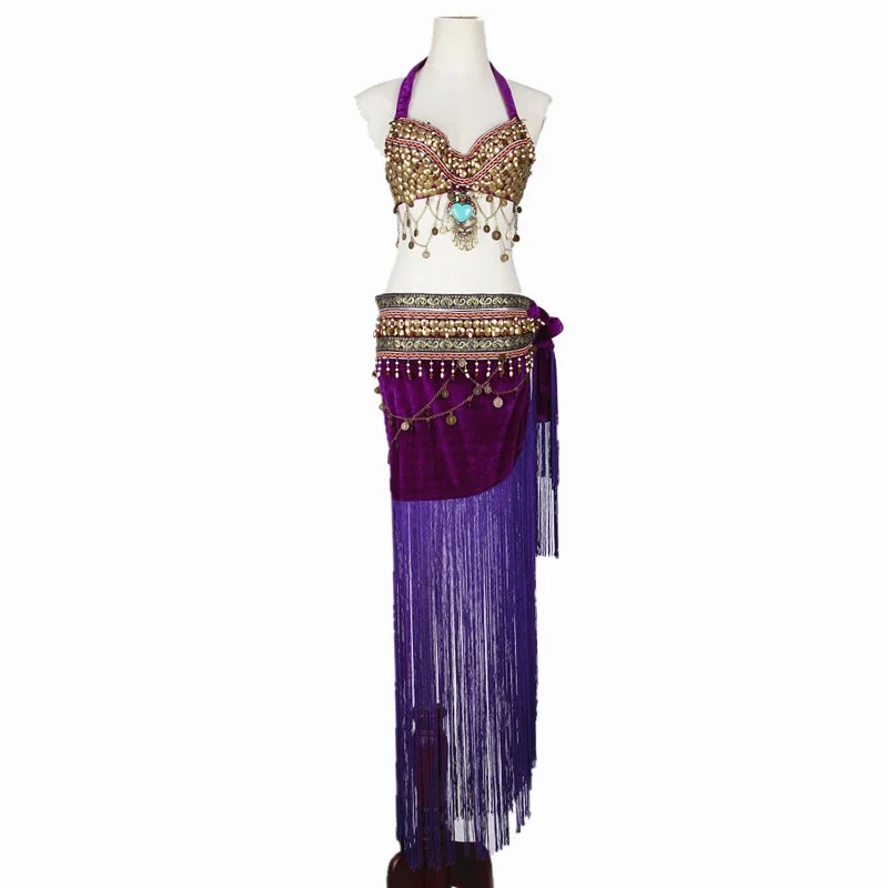 Women Dancewear Size S-XL Outfit 2 pieces Bra and Hip Scarf Overskirt Tribal Belly Dance Costume Set