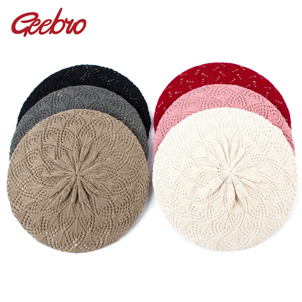 Geebro Damski beret z dzianiny w jednolitym kolorze Wiosna Casual Cienkie akrylowe berety dla kobiet Francuski artysta Beanie Beret Hats