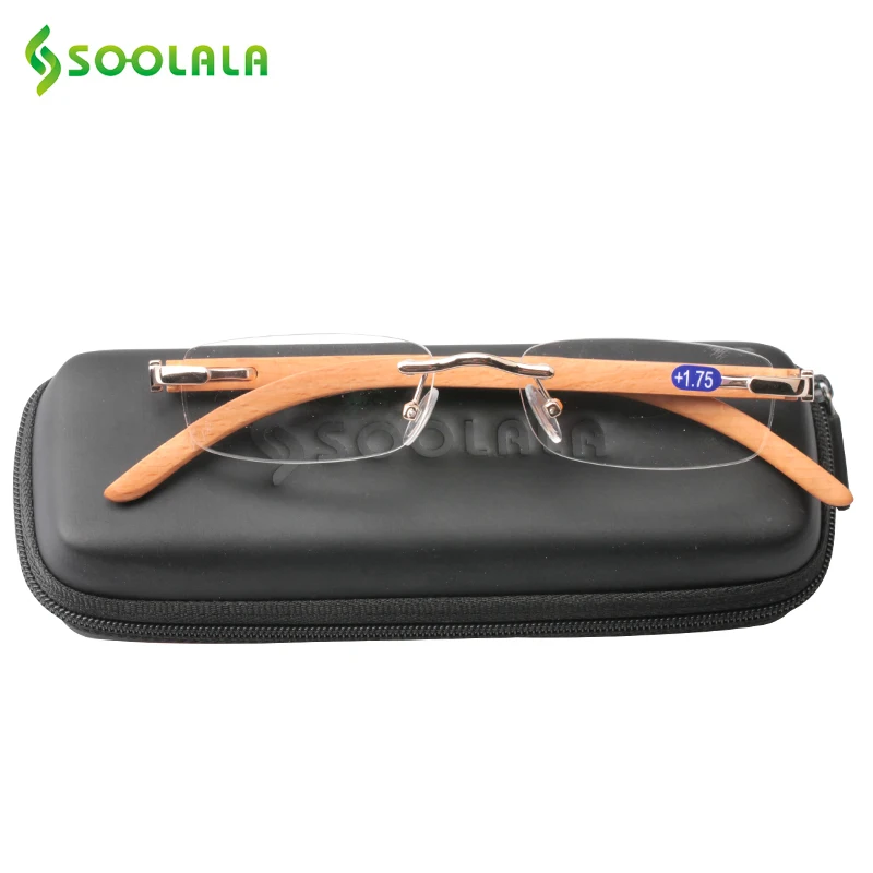 

SOOLALA Wood Bamboo Rimless Reading Glasses Women Men Diopters Magnifying Presbyopic Reading Glasses +1.0 1.5 2.0 2.5 3.0 3.5