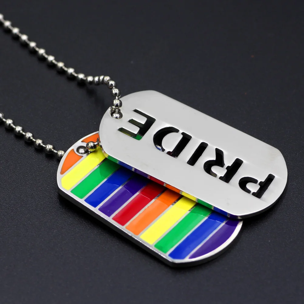 youe shone Stainless Steel 2pc Pride Rainbow Dog Tag LGBT Jewelry Gay and Lesbian Pride Necklace