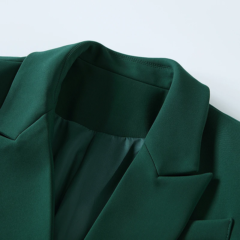 Blazer à manches longues et double boutonnage pour femme, boutons de discussion en métal, veste extérieure, vert foncé, haute qualité, plus récent,