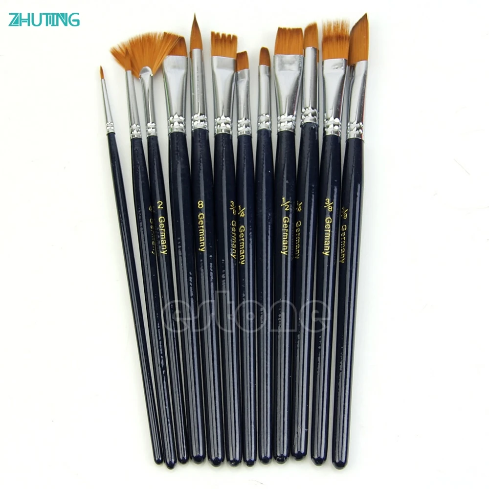 New 12X Artist Paint Brush Set Nylon Hair Watercolor Acrylic Oil Painting Supplies JAN18