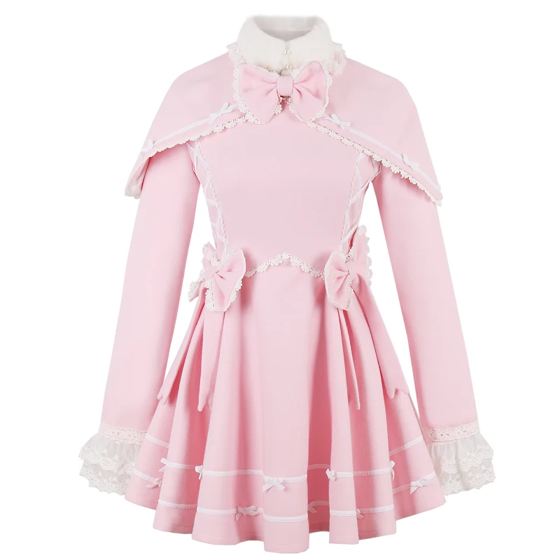 Princess sweet lolita coat Candy rain winter Japanese sweet slim wool coat long sleeved cloak coat Lovely girl wind C22CD7250