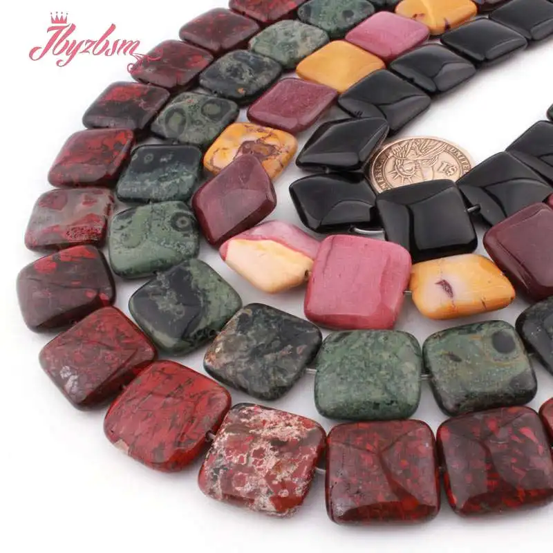 20mm Natural Fluorite Quartz Rhodonite Tiger Eye Square Loose Natural Stone Beads For DIY Jewelry Making Necklace Strand 15\