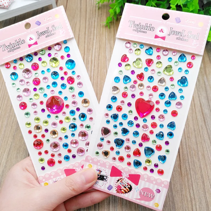 Heart-Shaped Diamond Crystal Stickers DIY Handwork Accessories Decorative Rhinestone Sticker Kindergarten Kids Girls Toys Gift