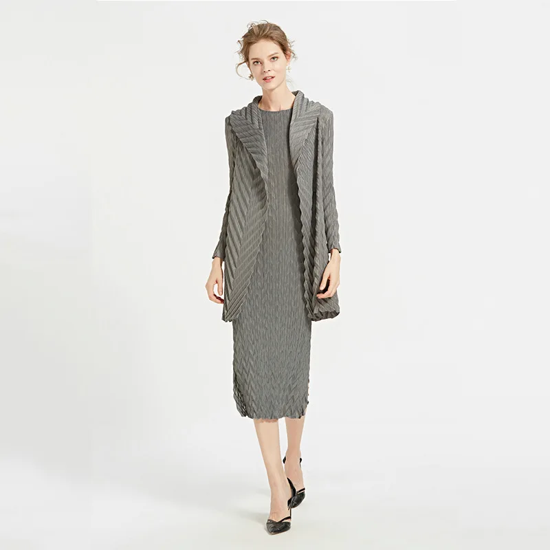 Miyake Folded Cardigan Trench, Long Style, Fashion