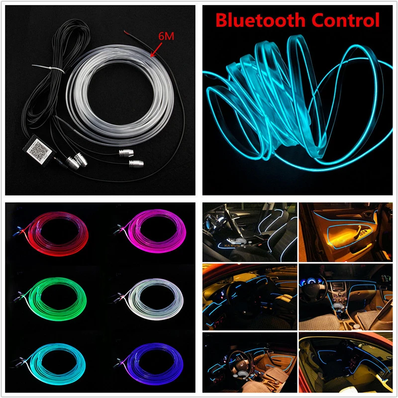 

Украшение салона автомобиля, неоновая полоса, атмосферный декор, RGB, Bluetooth, управление телефоном, 6 м