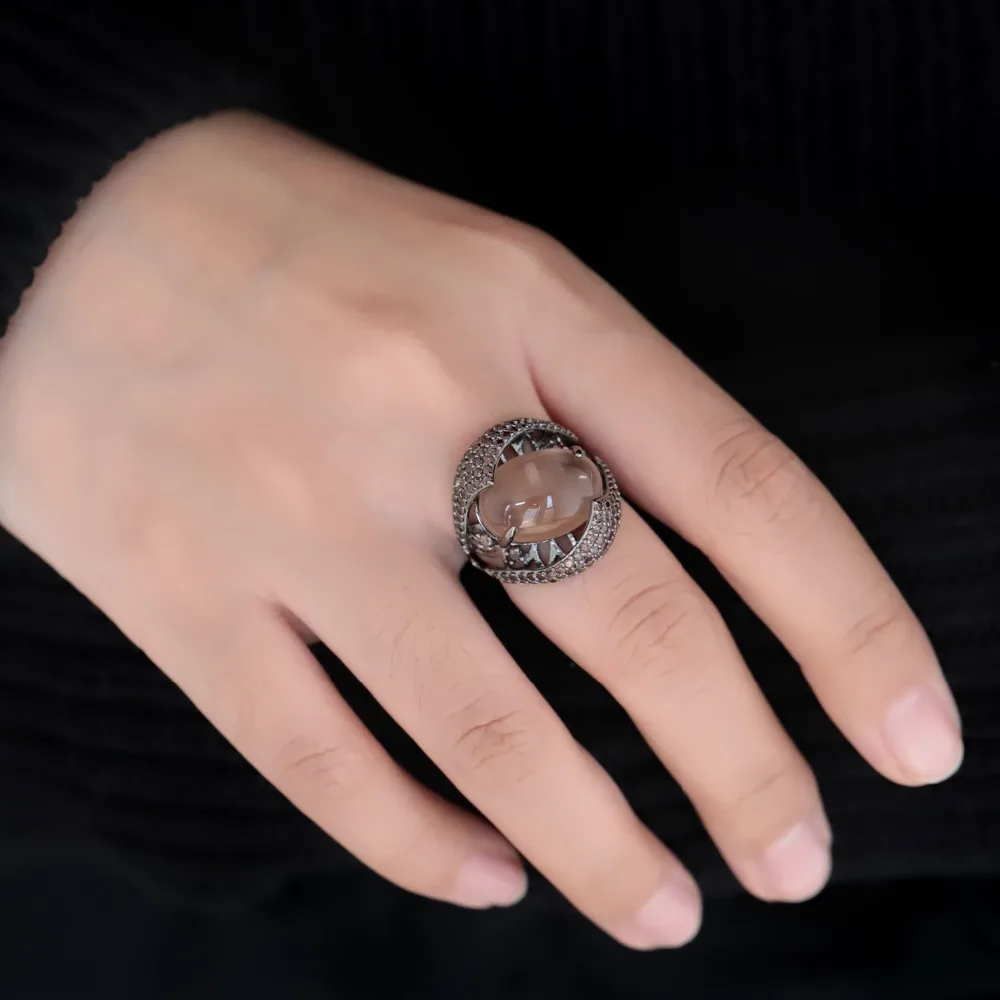 GEM\'S BALLET Natural Smoky Quartz Gemstone Cocktail Ring 925 Sterling Sliver Vintage Gothic Rings For Women Gift Party Jewelry