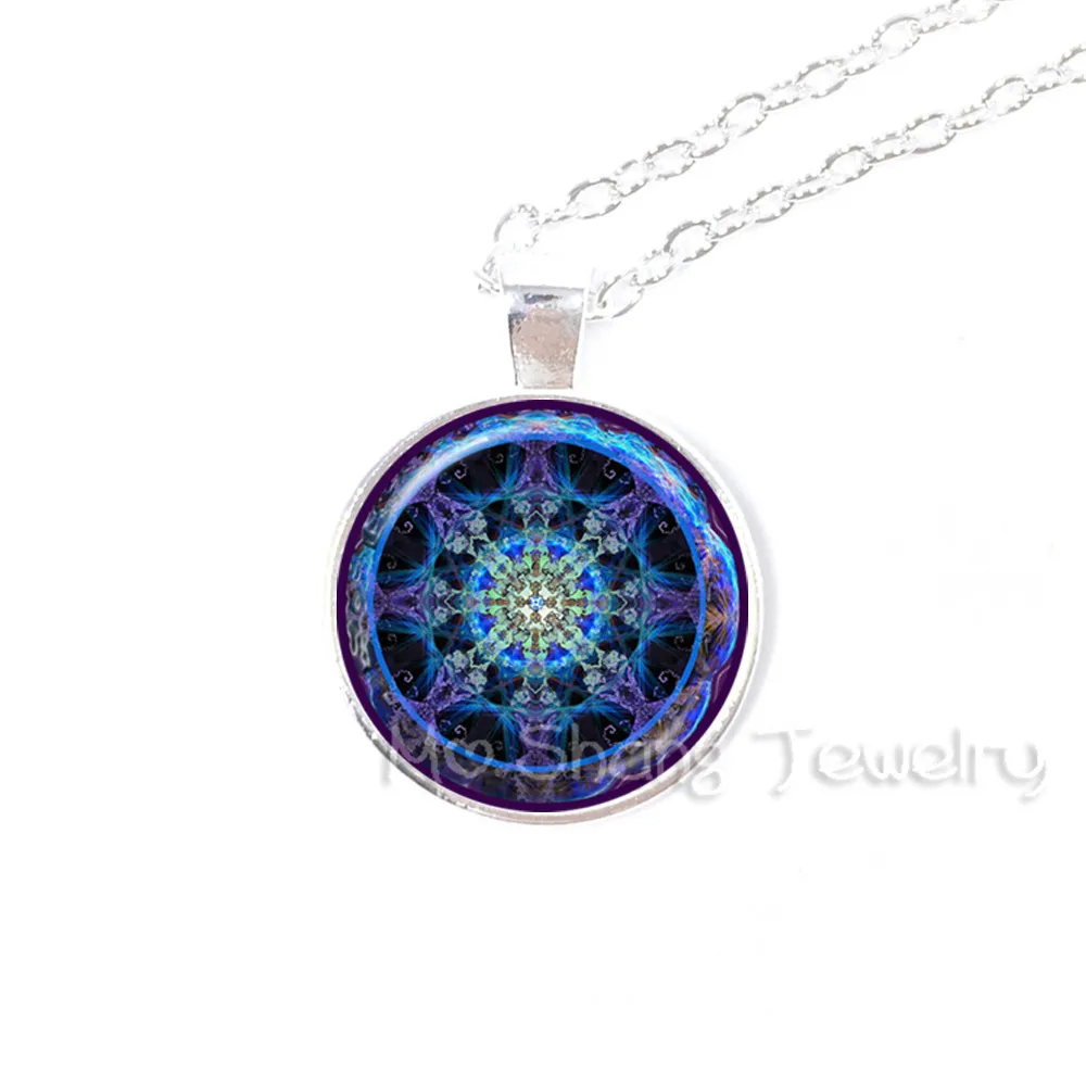 1pc Sri Yantra Mandala Glass Dome Pendant Necklace DIY Handmade Fashion Buddhist Spiritual Religion Jewelry Charm Trendy Gift