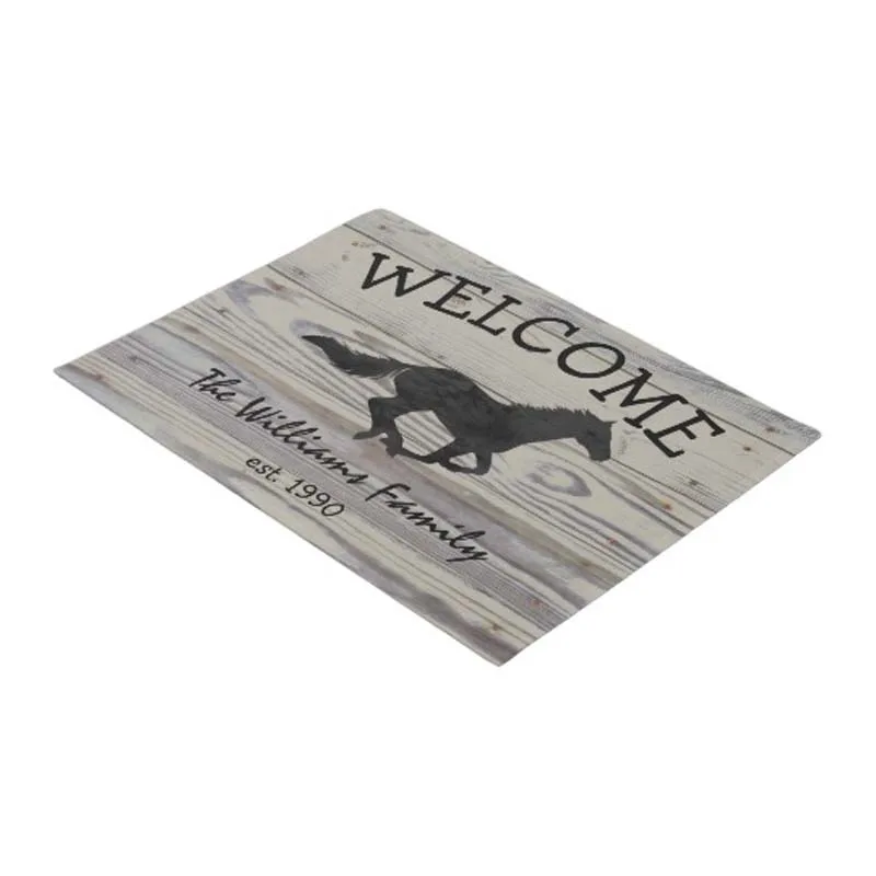 Rustic Wood Galloping Horse Watercolor Silhouette Doormat Home Decoration Entry Non-slip Door Mat Rubber Washable Floor Home Rug