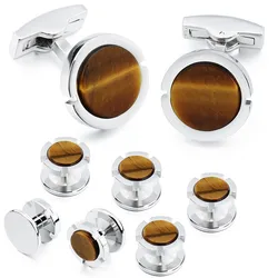 HAWSON Brand Cufflinks and Studs Set Fashion & High Quality Classic Men Brown Cuff Links for Tuxedo