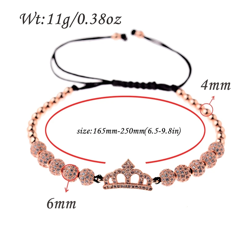 Luxury CZ King Crown Charm Men\'s Copper Bead Macrame Bracelets Fashion Geometric Long Tube Set Bracelets&Bangles For Women